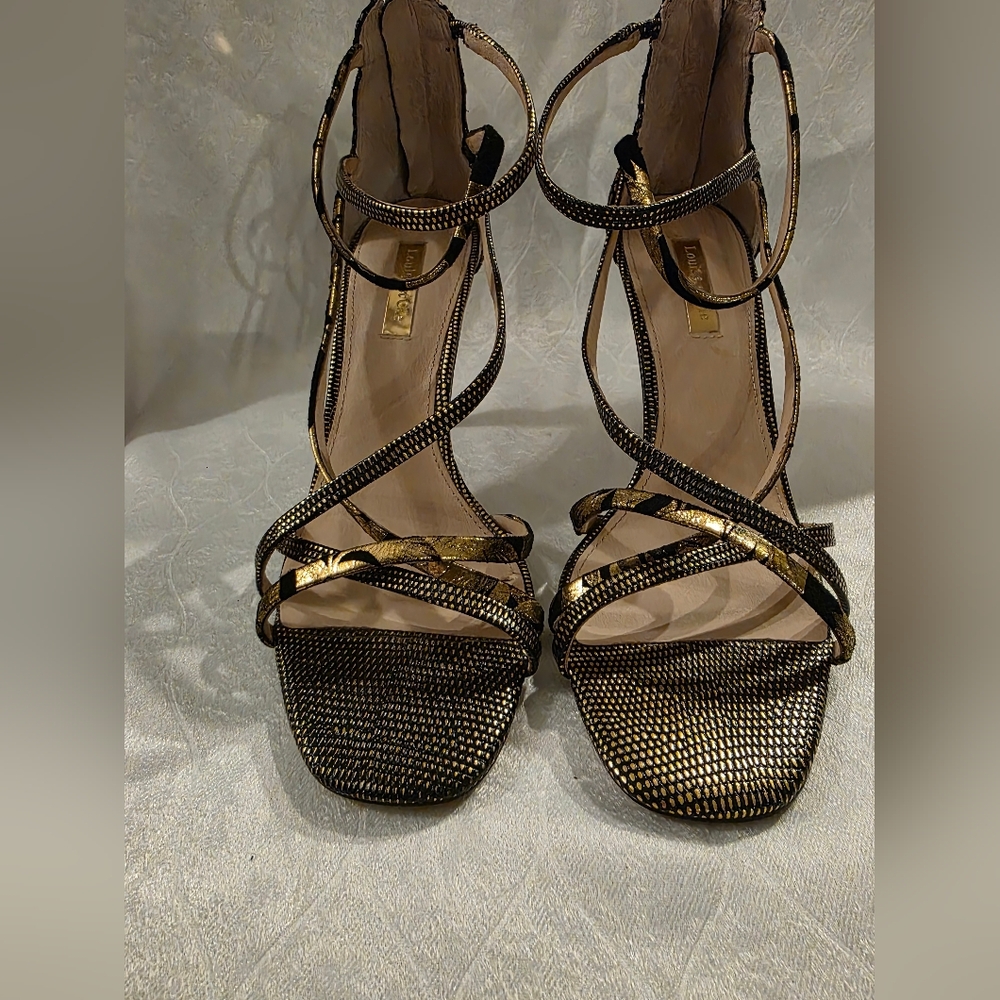 Gold & Black Strappy Women's Heels